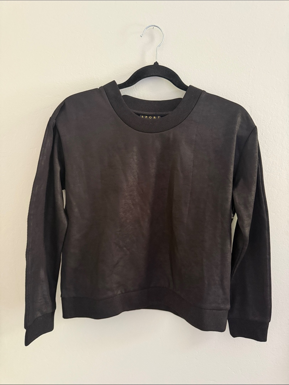 The Kooples Black SPORT Ribbed Crewneck Sweatshirt